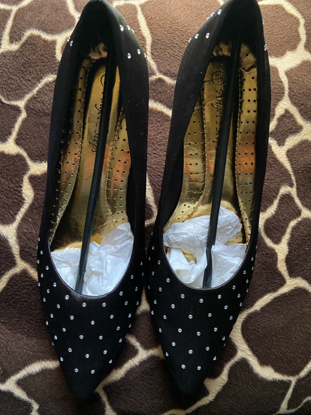 Angel Steps Monica Rhinestone Black Studded Pumps